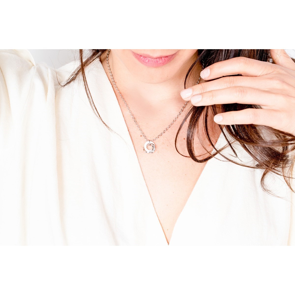 Collier mono-motif en Acier 316L et céramique - blanc brillant
