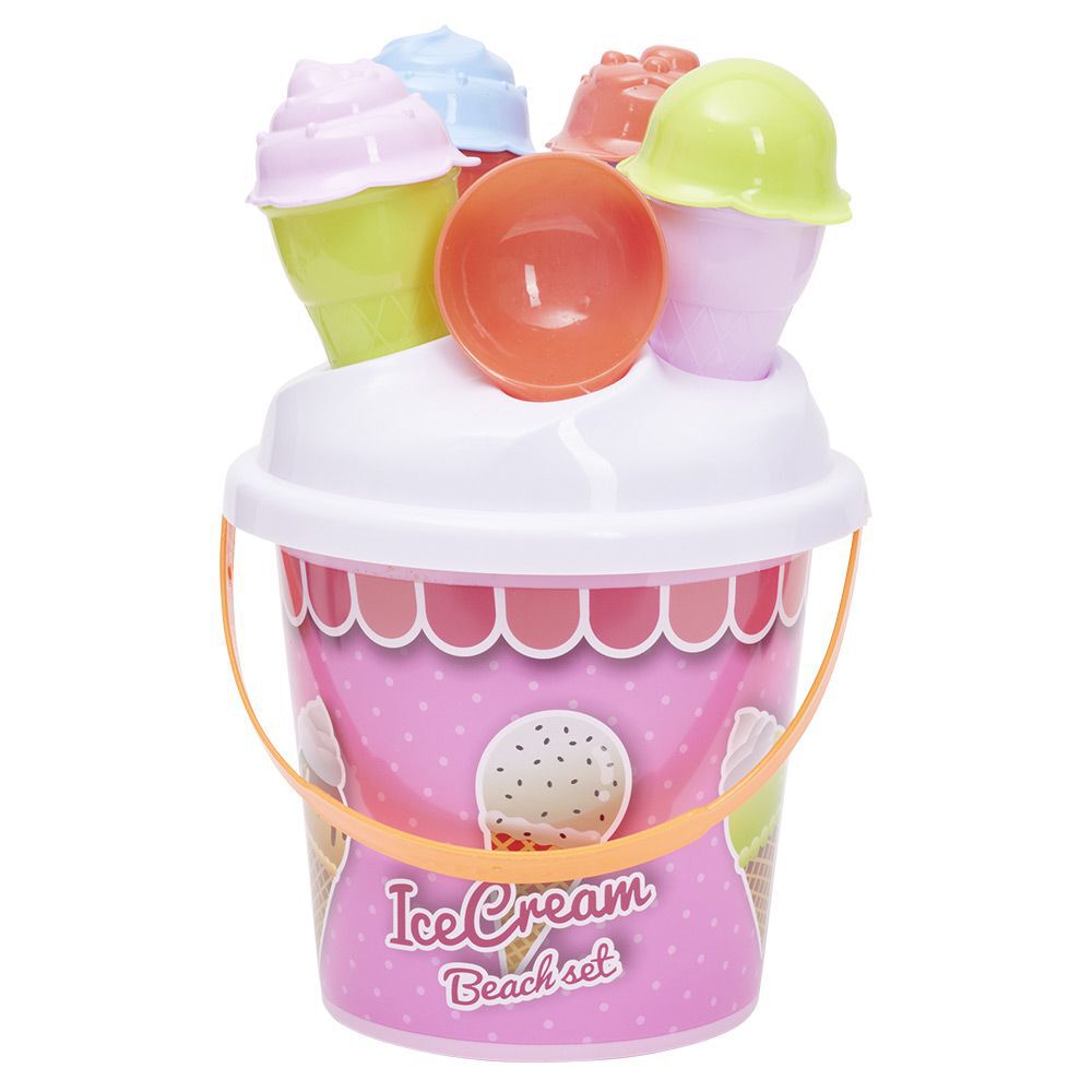 Seau de plage garni Ice cream Funky 11 pièces bleu ou rose