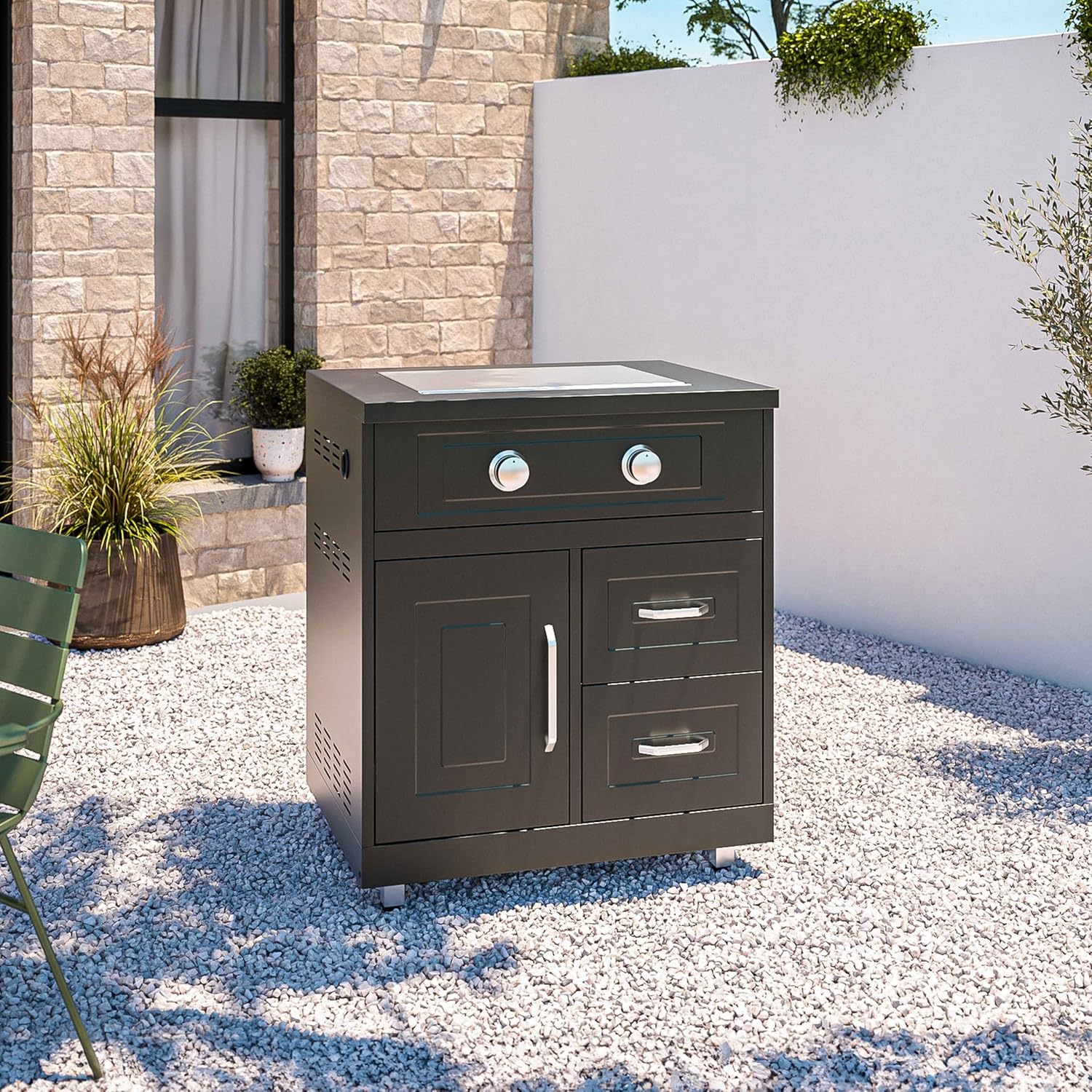Oviala Outdoor-Küche mit 3 Kochelementen, Schwarz
