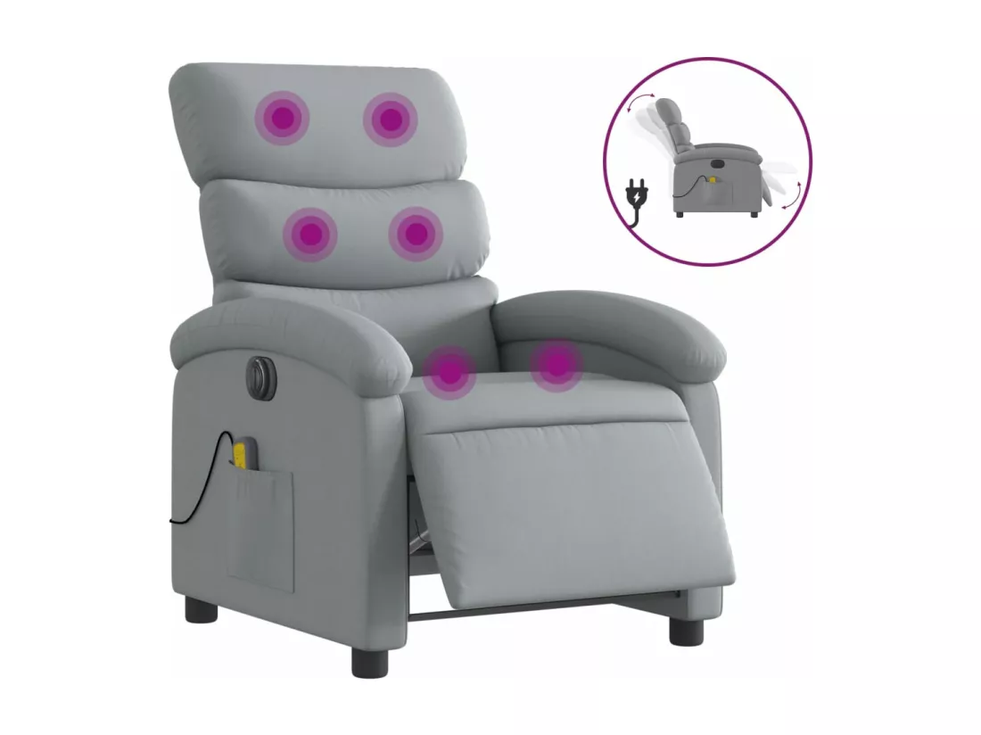 Fauteuil massant inclinable électrique gris clair tissu