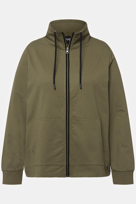 Sweatjacke, Stehkragen, Kängurutasche, hinten länger