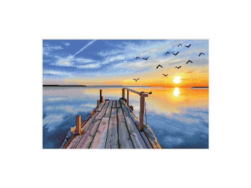 Diamond Dotz Bastelset Diamond Painting Sonnenuntergang See DIY-Kunstwerk