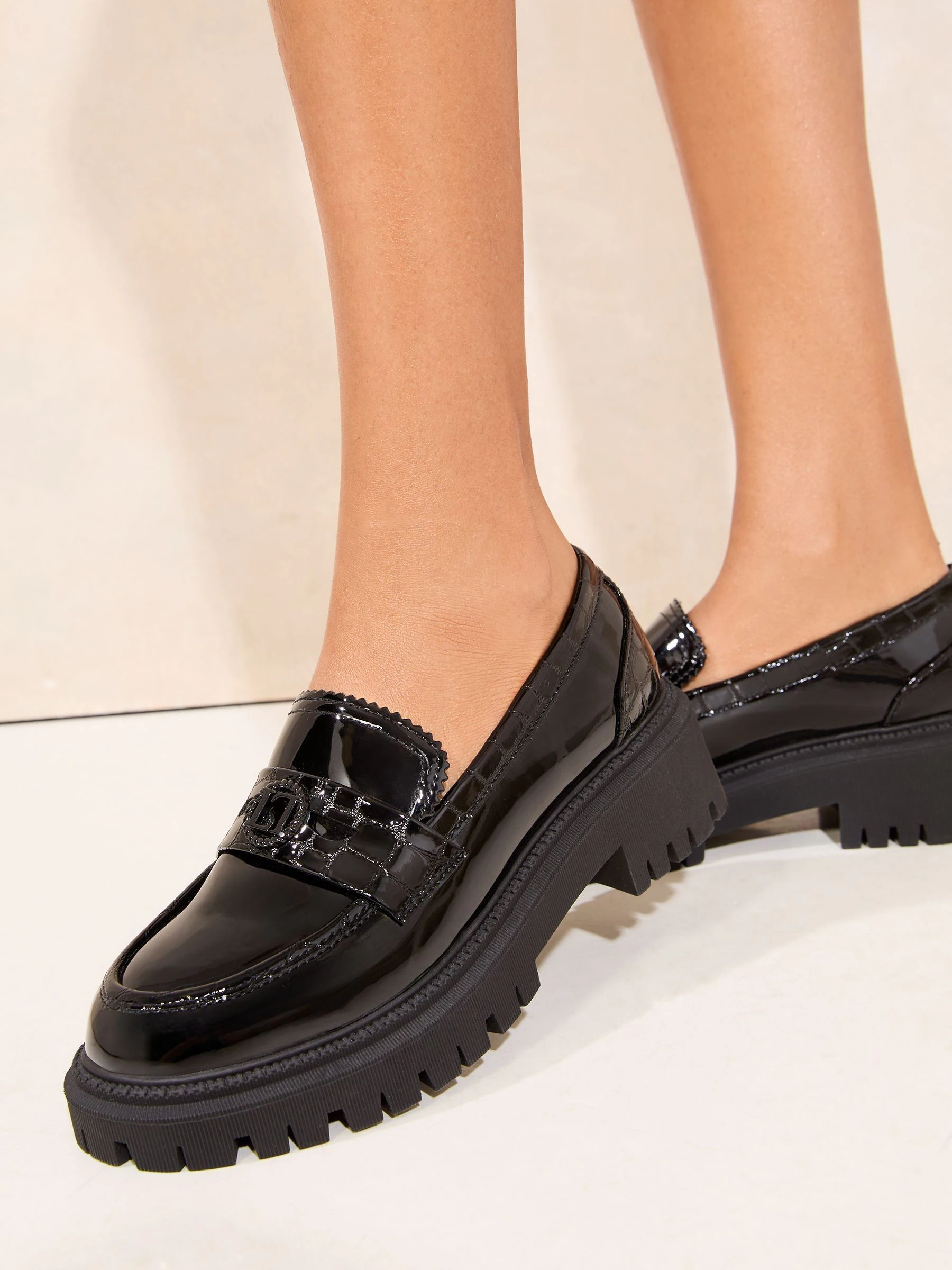 Lipsy Faux Leather Patent Chunky Penny Loafers