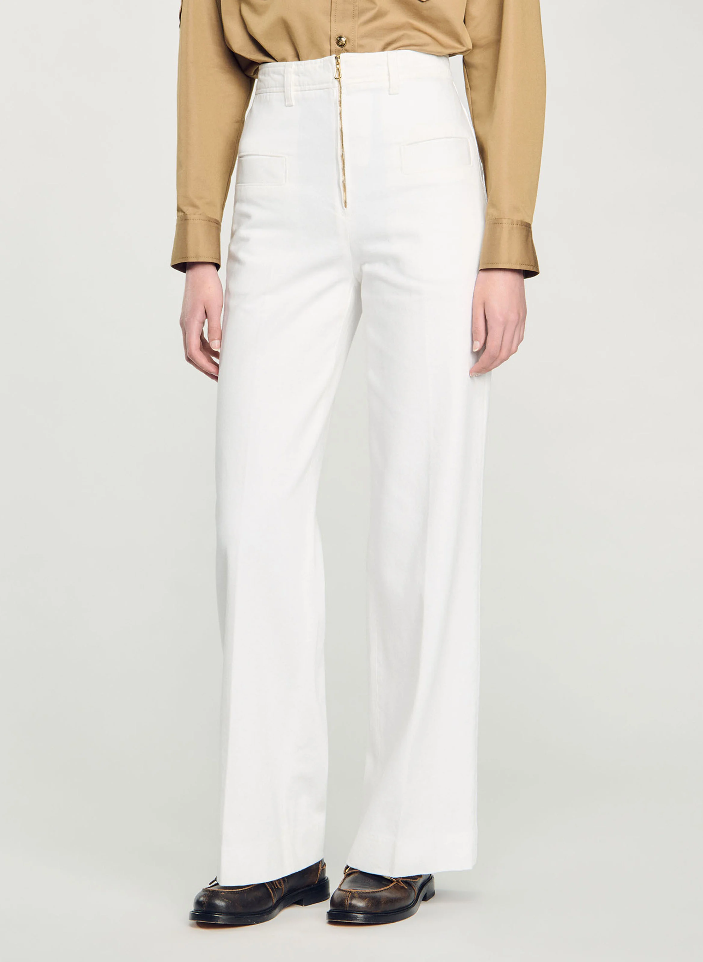 Pantalon palazzo droit en coton| Blanc