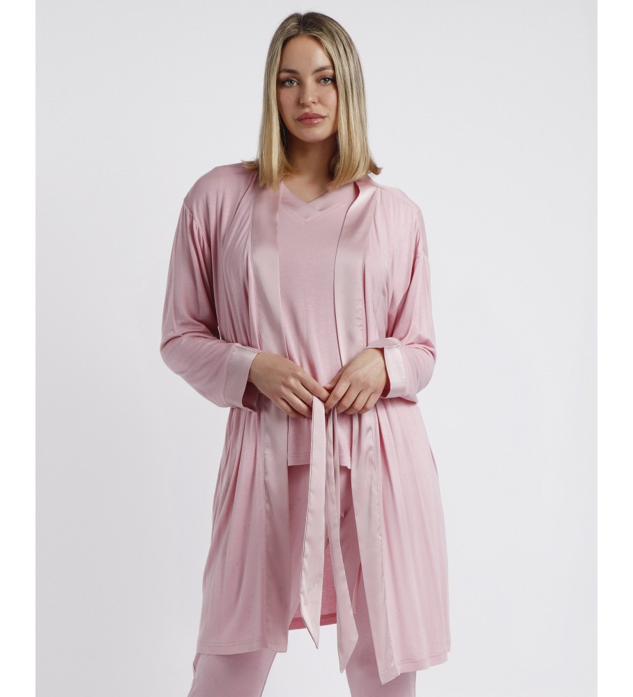 Robe rosa de cetim com mangas compridas Admas
