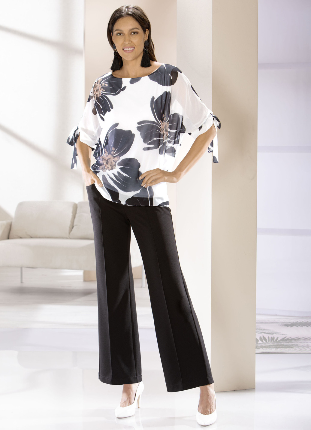 Doppellagiges Shirt mit Chiffon-Überwurf
