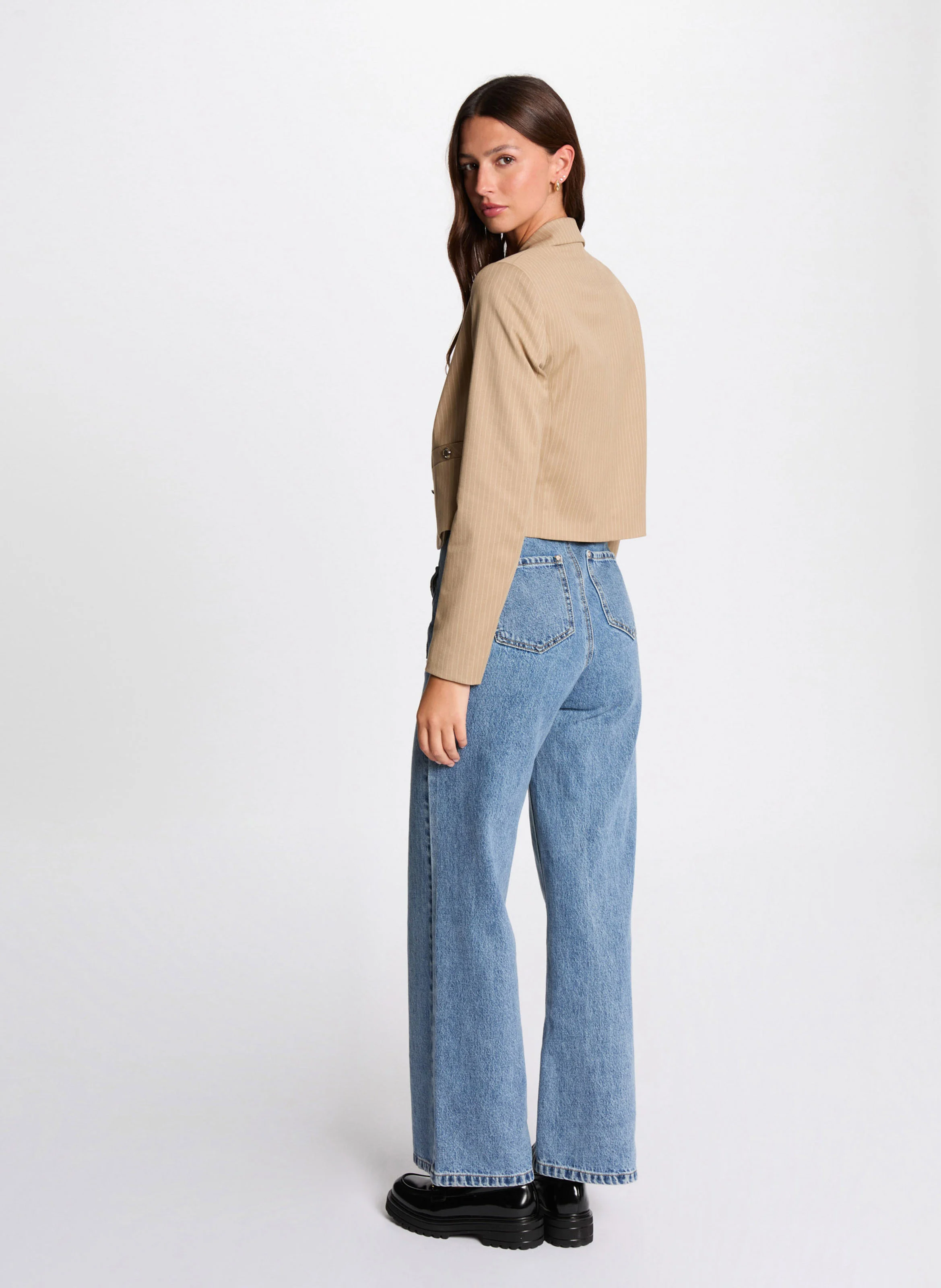 VYURI.F - Veste courte col tailleur rayée | Beige