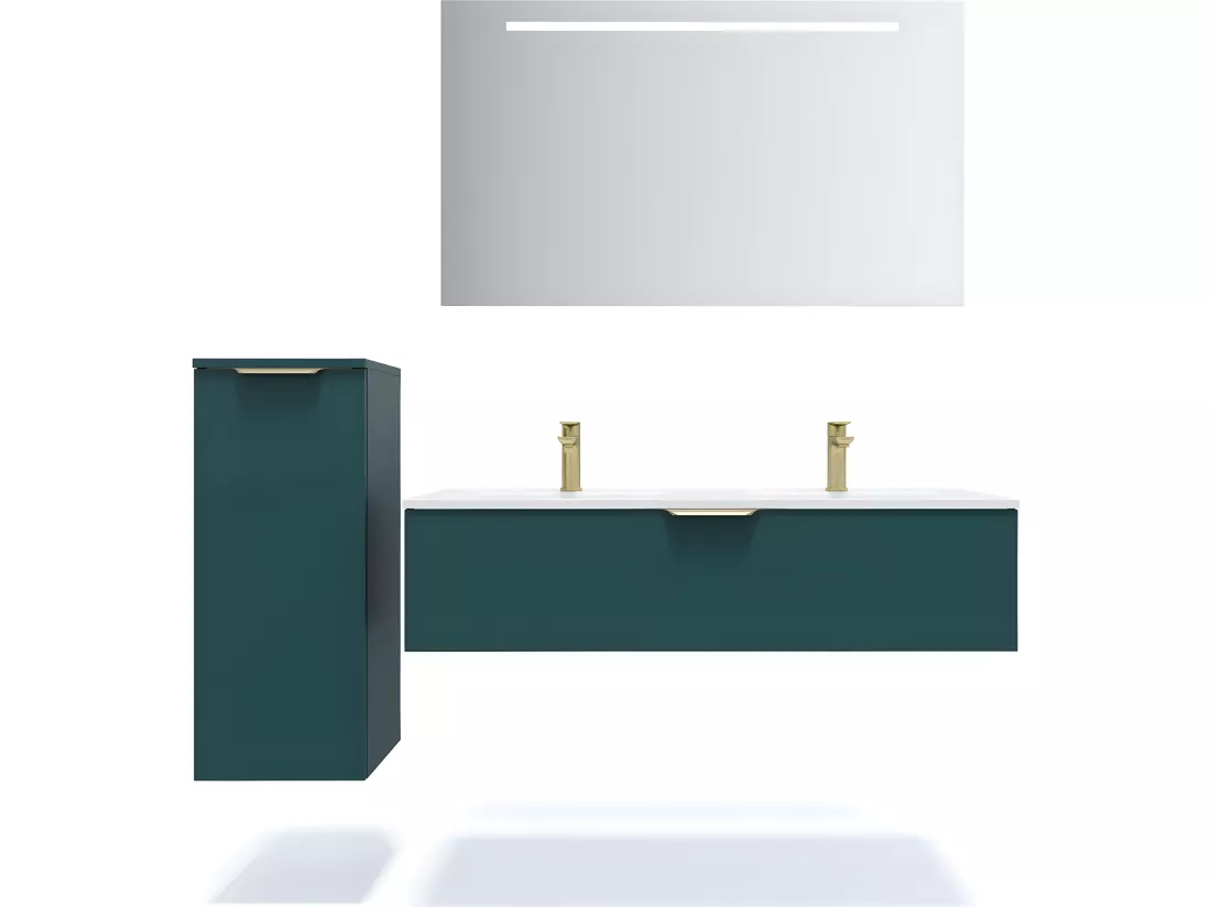 Meuble de salle de bain suspendu double vasque intégrée 120cm 1 tiroir Bleu - Venice