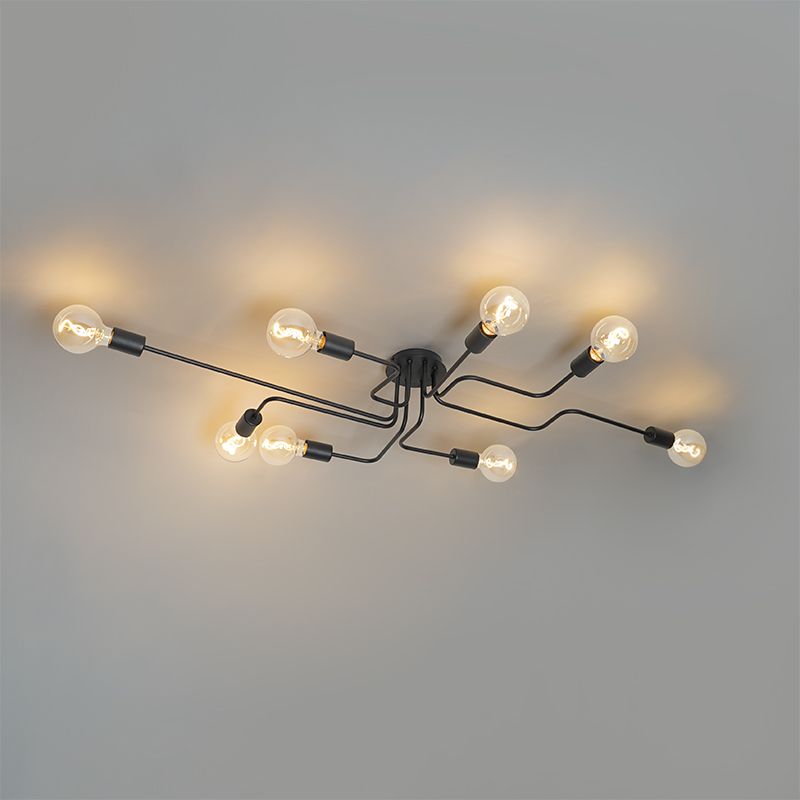 Design plafondlamp zwart 8-lichts - Facile