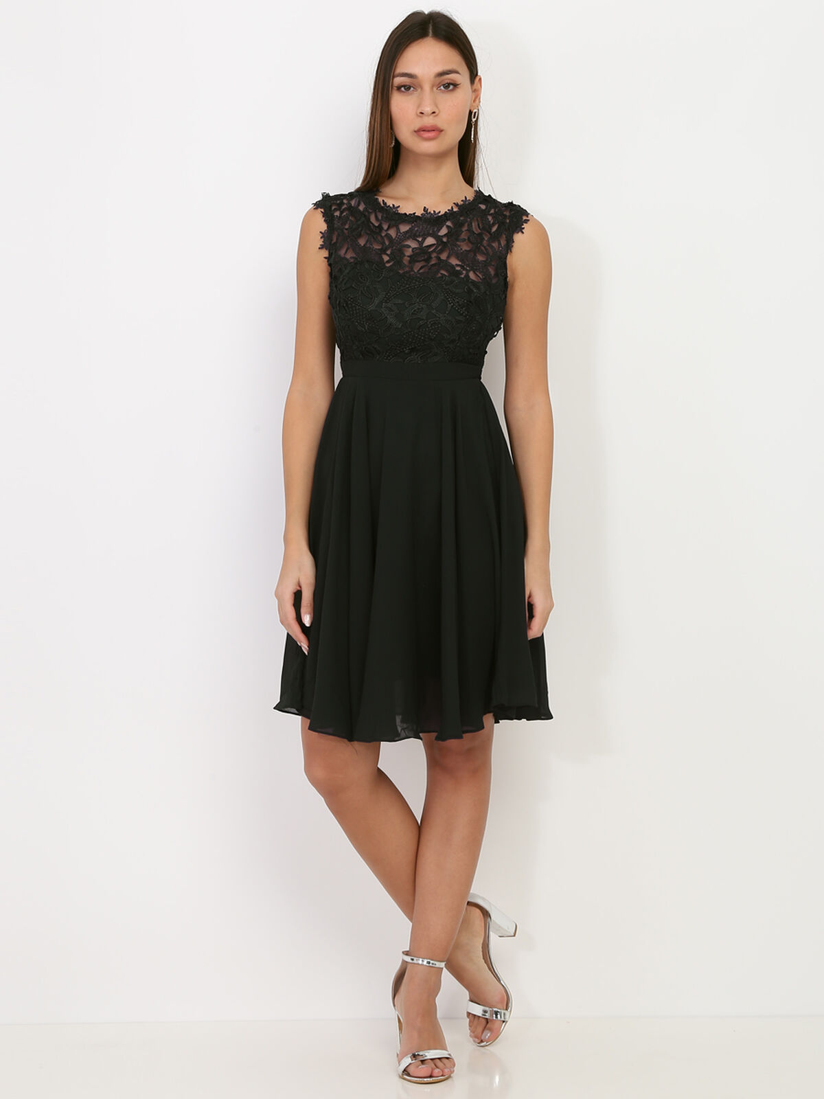Robe à encolure dentelle grandes tailles- Noir