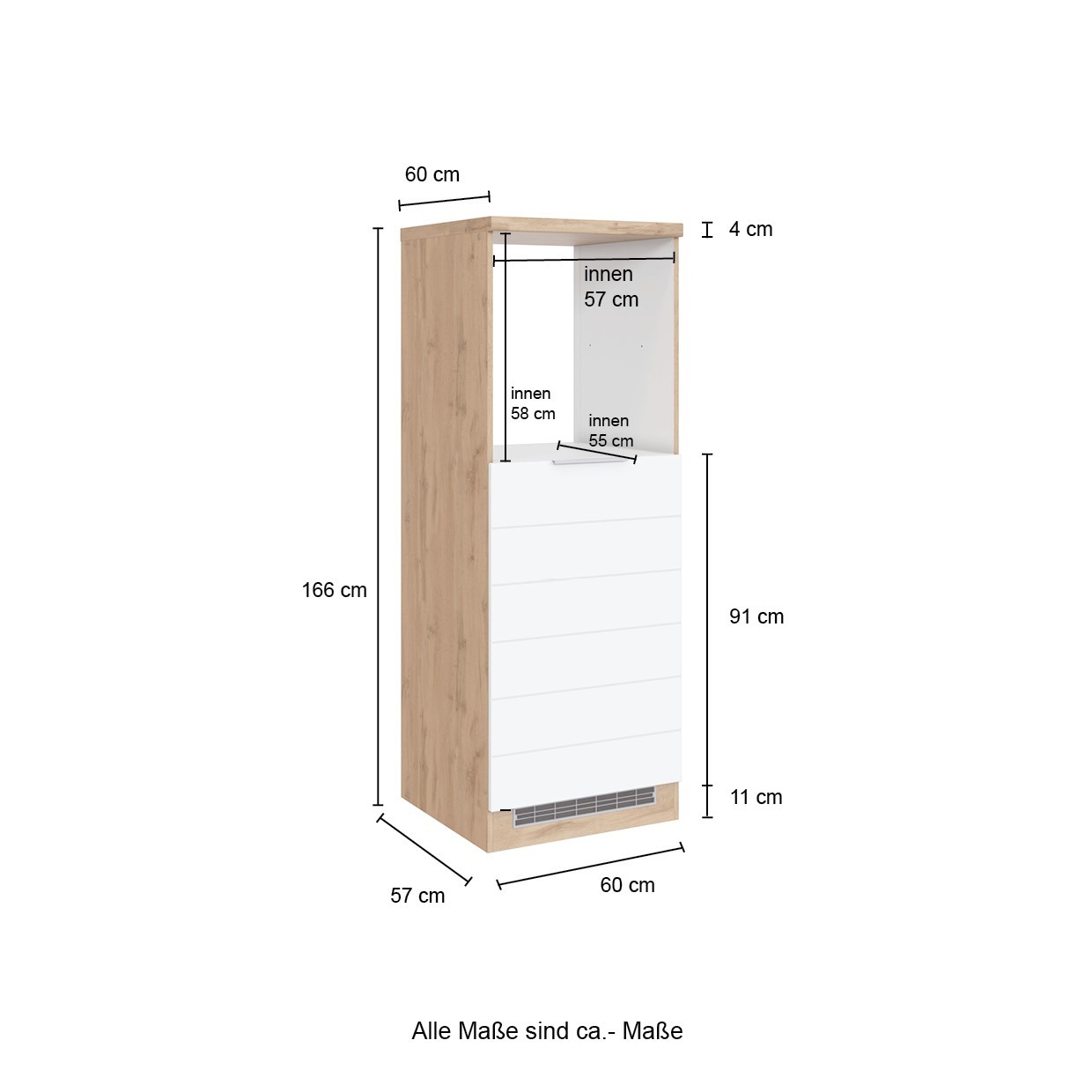Kühlschrank-Ofenumbauschrank FLORENZ - Wotaneiche-weiß matt