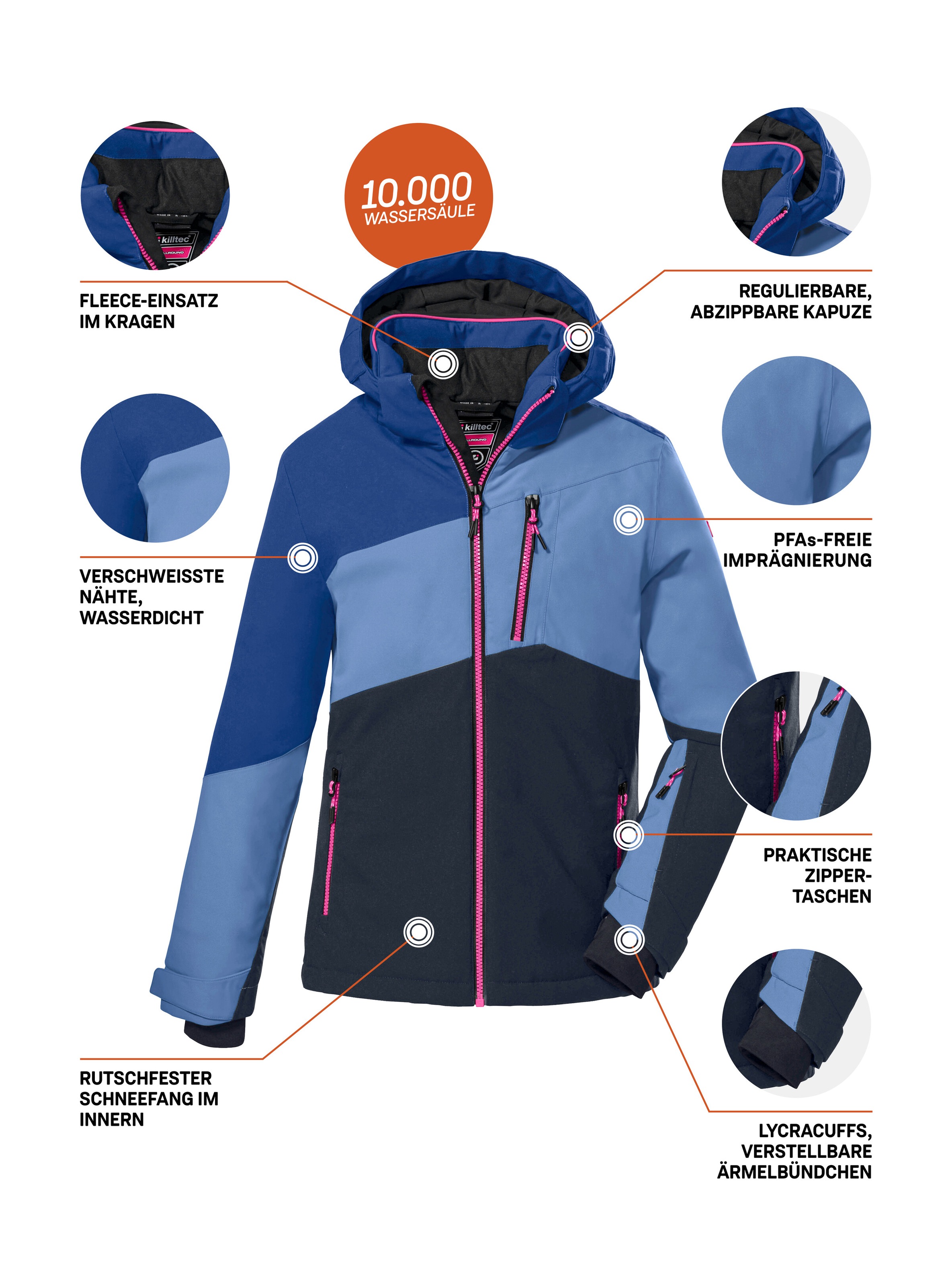 Killtec Skijacke »KSW 166 GRLS SKI JCKT« Atmungsaktive, wasser- und winddichte Skijacke mit abnehmbarer Kapuze