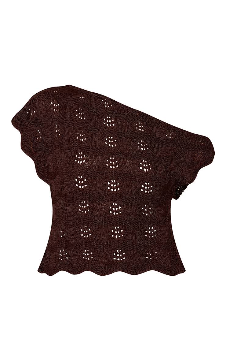 Chocolat Haut En Maille Crochet Ondulée À Épaule Torsadée