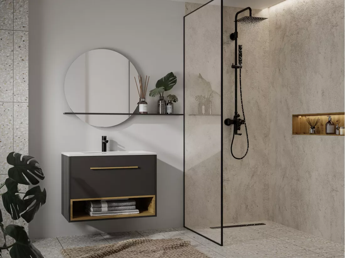 Meuble de salle de bain suspendu anthracite avec vasque à encastrer - 80 cm - YANGRA