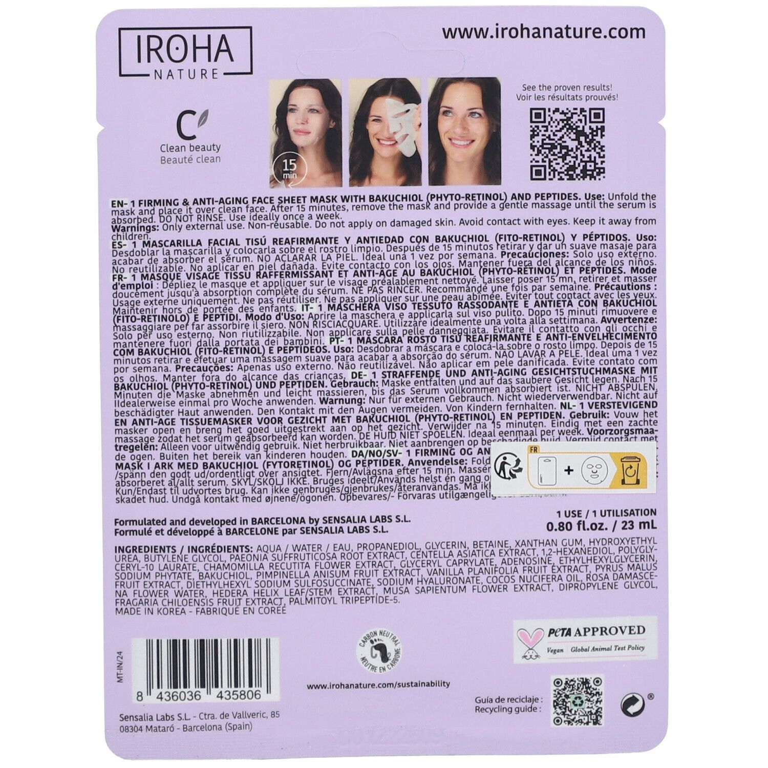 IROHA NATURE Straffende und Anti-Aging Blattmaske mit Bakuchiol