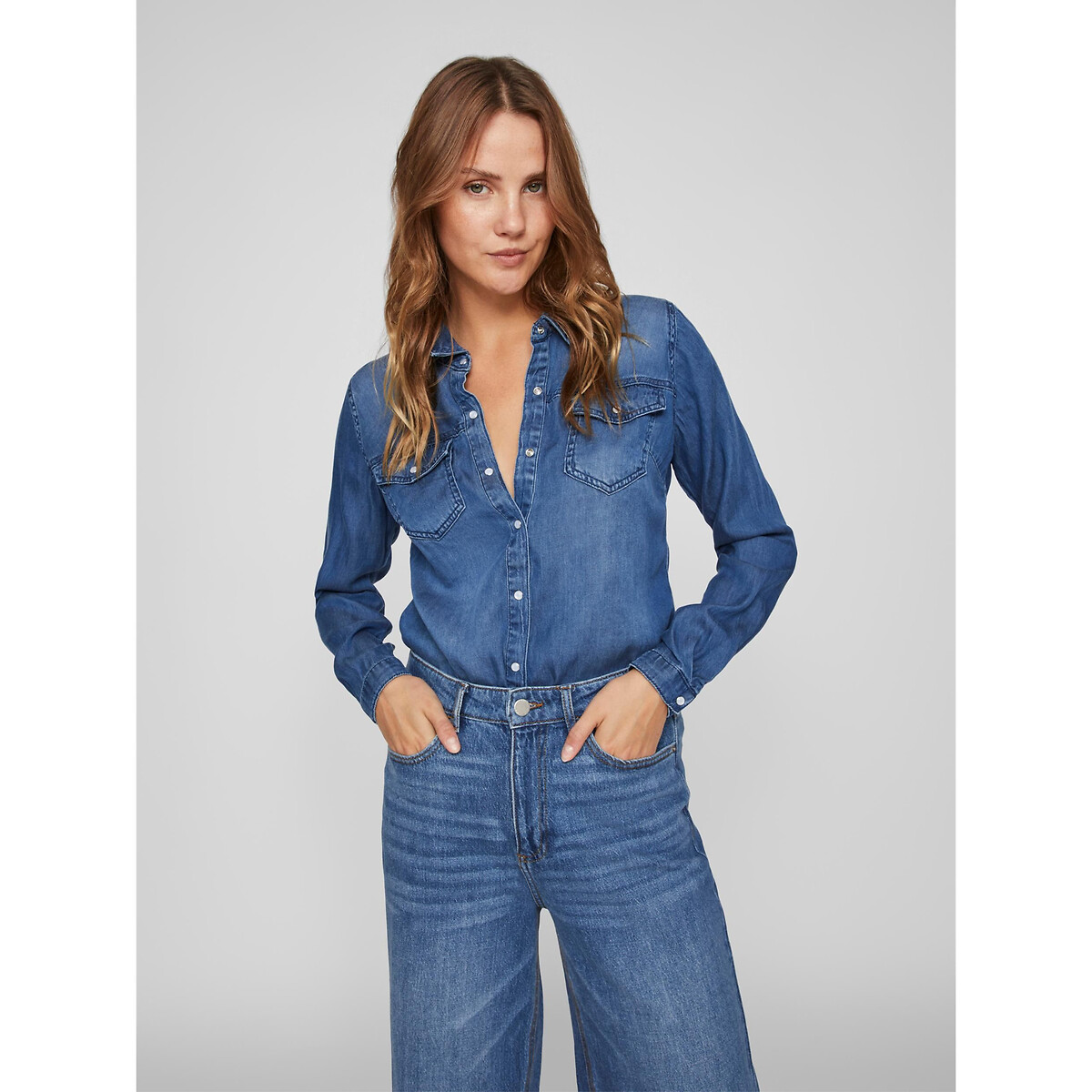 VILA<br>Camisa jeans de manga comprida
