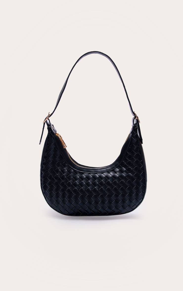 Noir Sac À Bandoulière Incurvé En Synthétiquecuir Gaufré