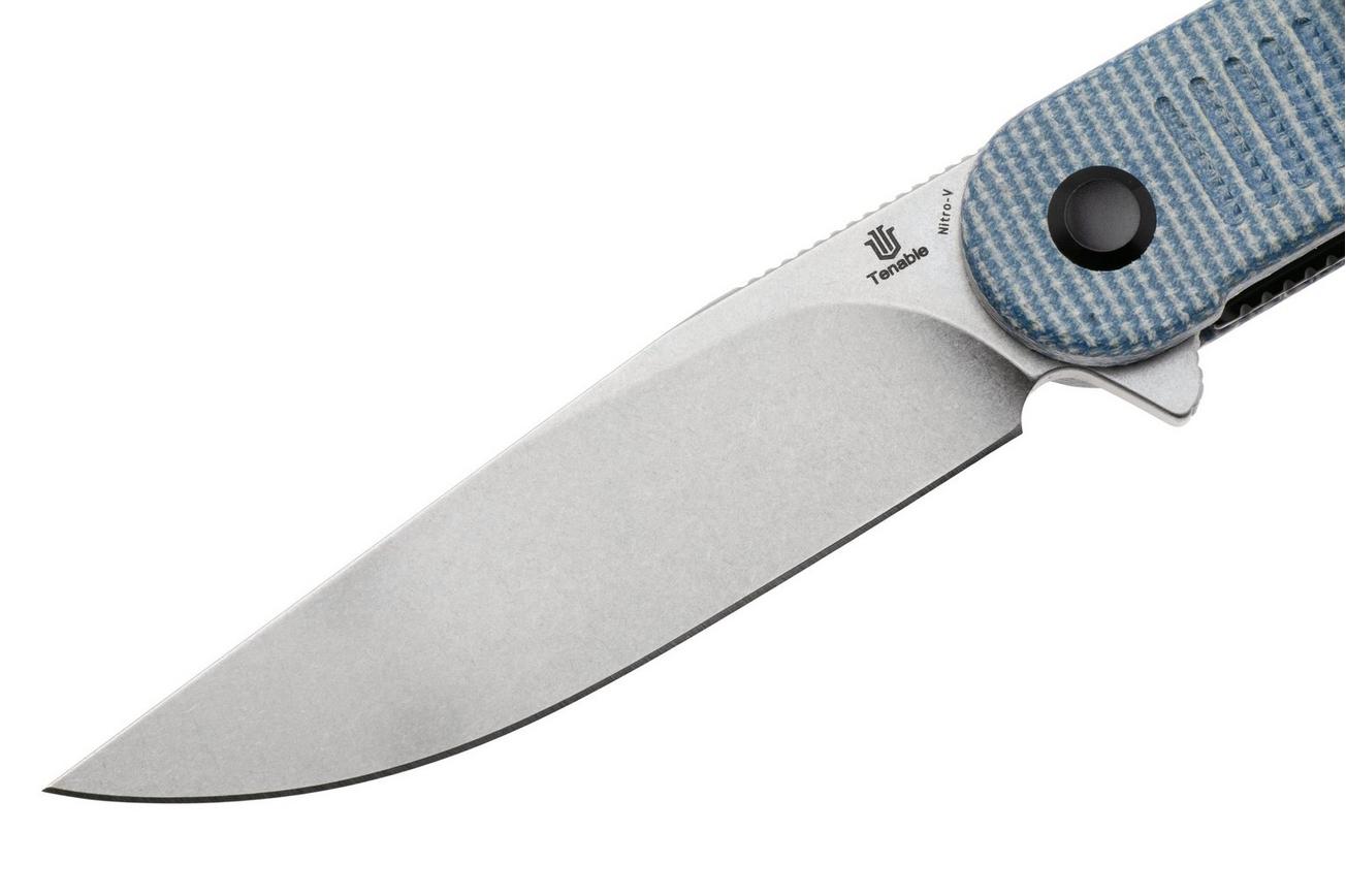 Tenable Knives Einar T2072A2 Stonewashed Nitro-V, Blue Micarta, zakmes, Justin Lundquist design