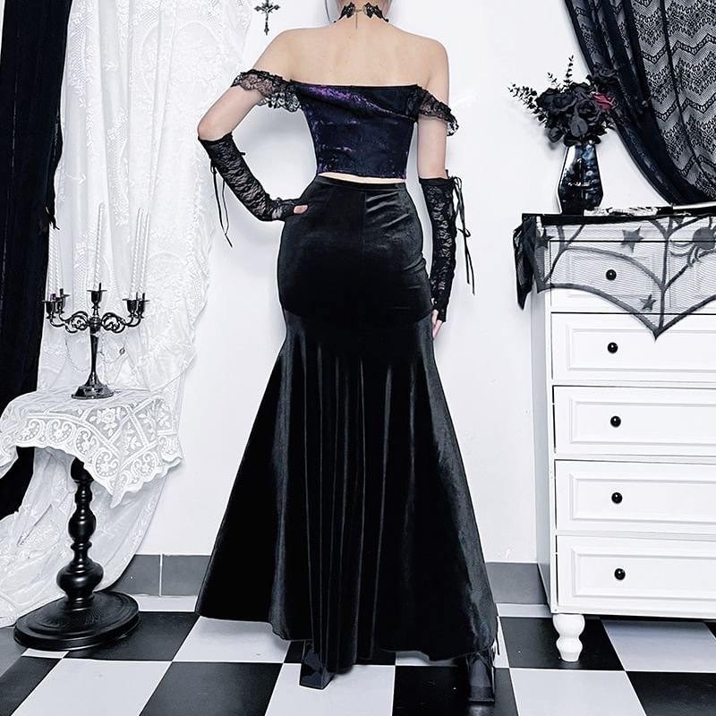 meadowdrop - Maxi-rok met bloemenaccent van fluweel
