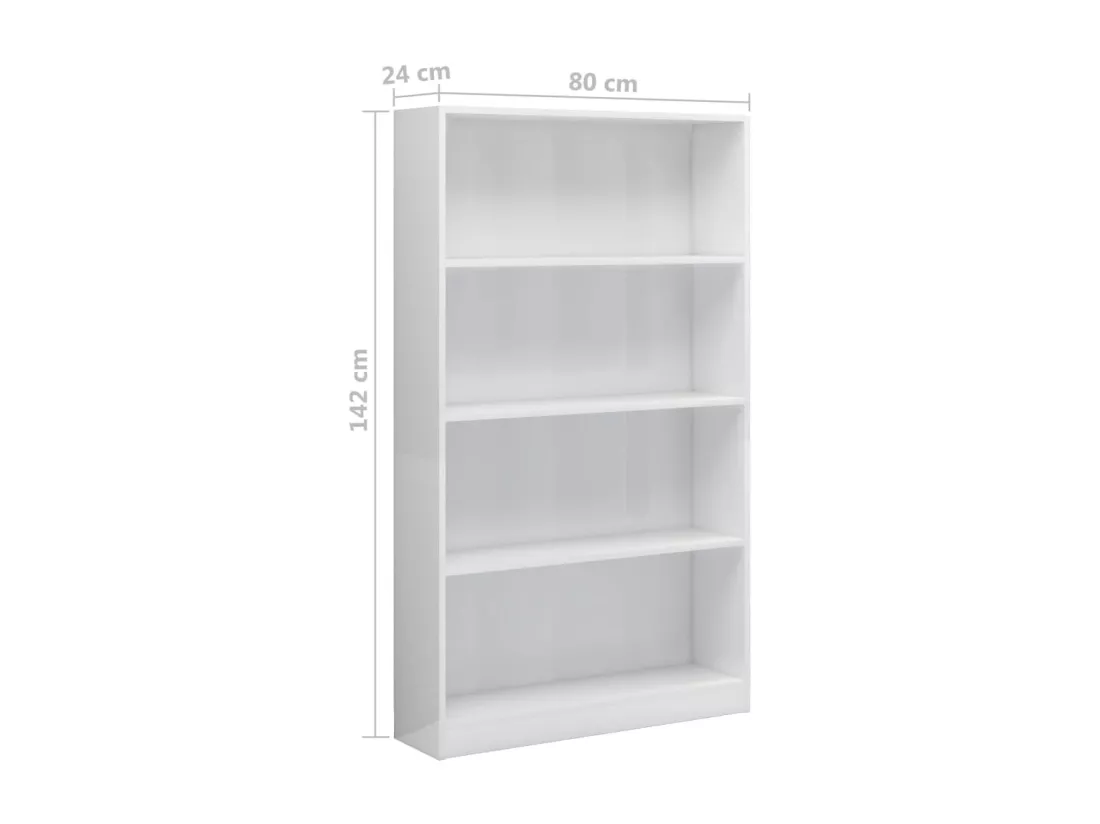 Bibliothèque à 4 niveaux Blanc brillant 80x24x142 cm Aggloméré