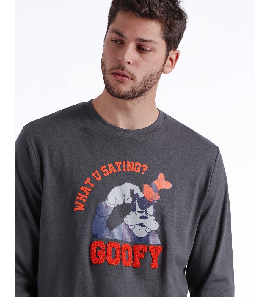 Pijama de manga comprida cinza com estampa do Pateta da Disney