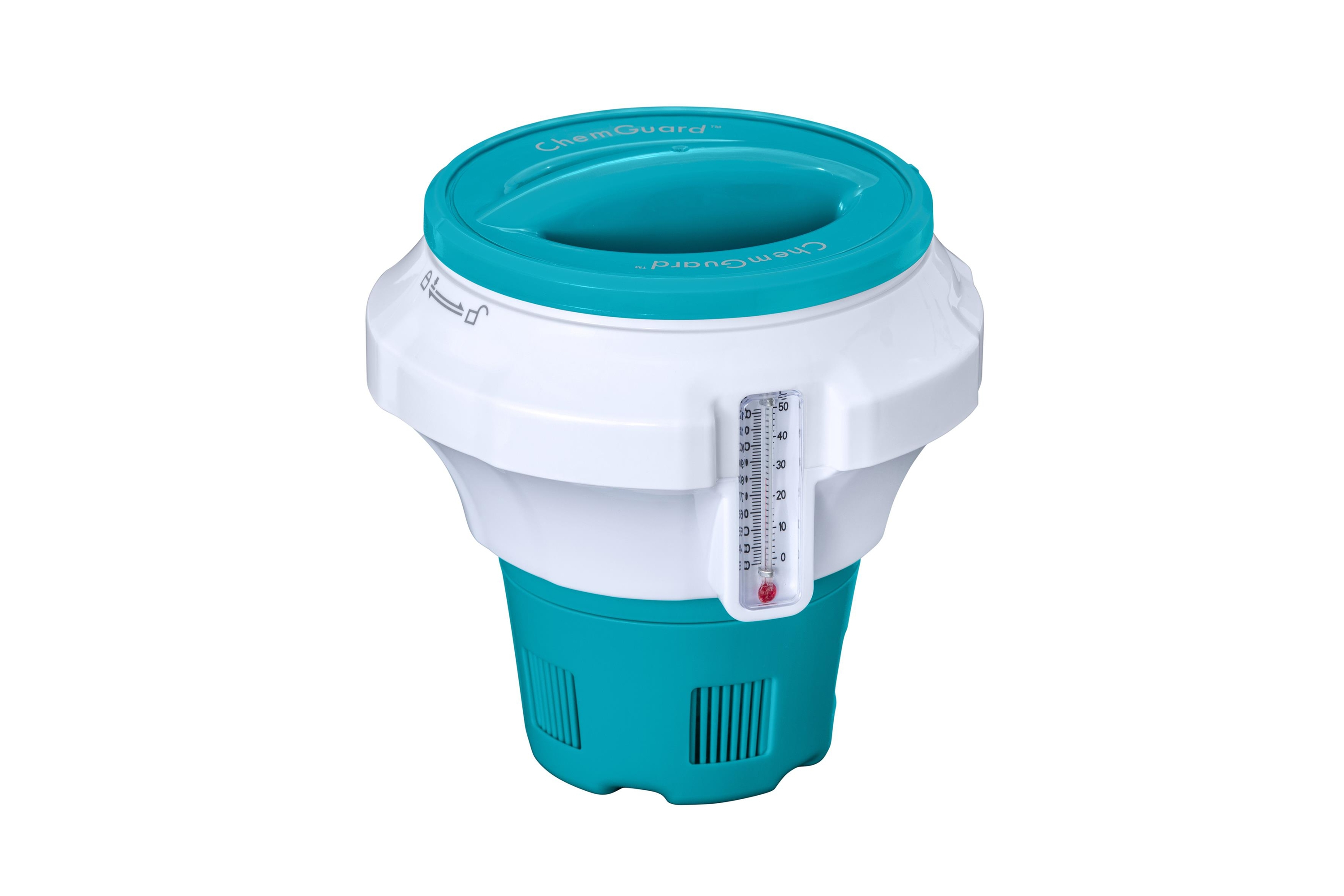 Chemguard™ Schwimmender Chlor Spender Pool Dosierschwimmer mit Thermometer Reinigungs Zubehör für Chlortabletten (58701) - Blau