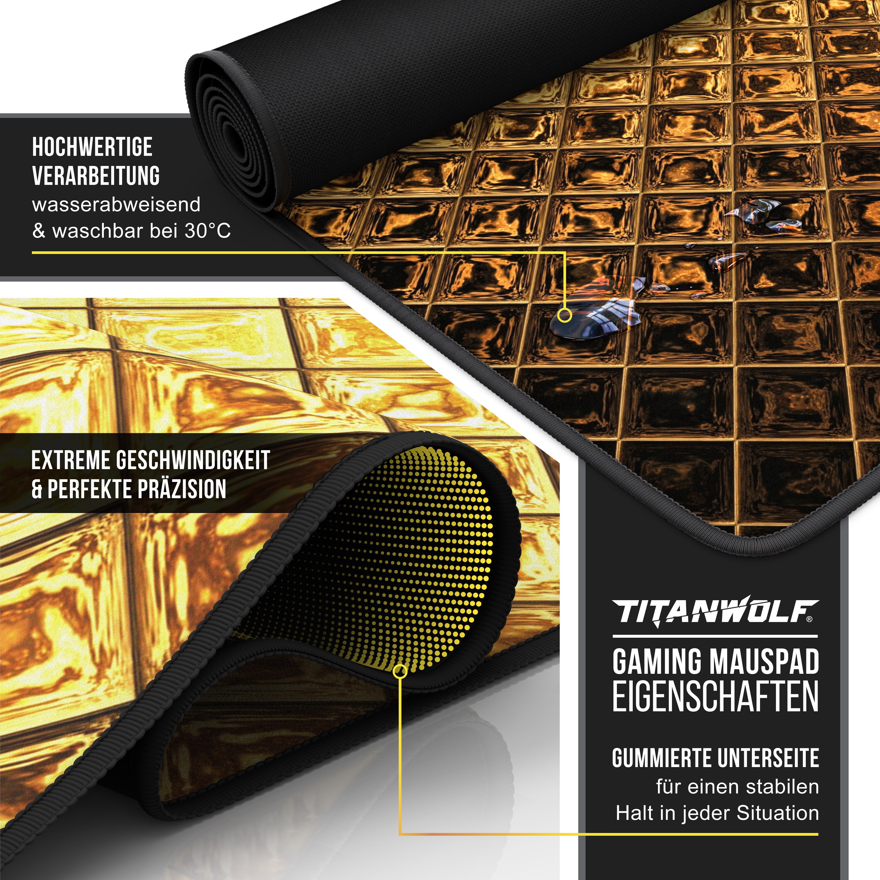 Titanwolf Gaming Mauspad, 900 x 400mm XXL Mousepad, verbessert Präzision & Geschwindigkeit, Luxus