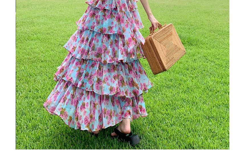 Egsy - Halterjurk met bloemenprint en open rug, maxi-A-lijn