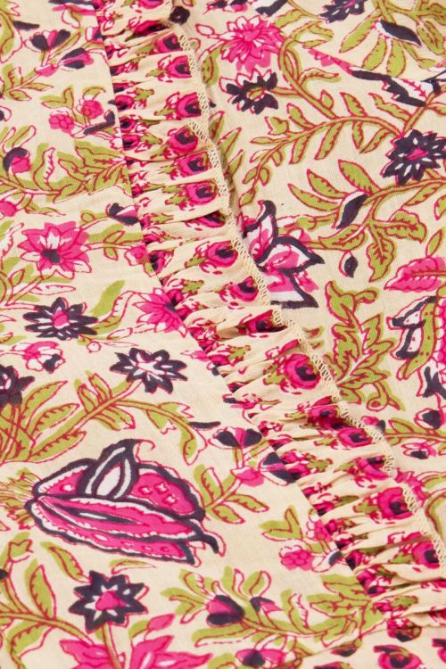 Beige crop top met groene en roze bloemenprint