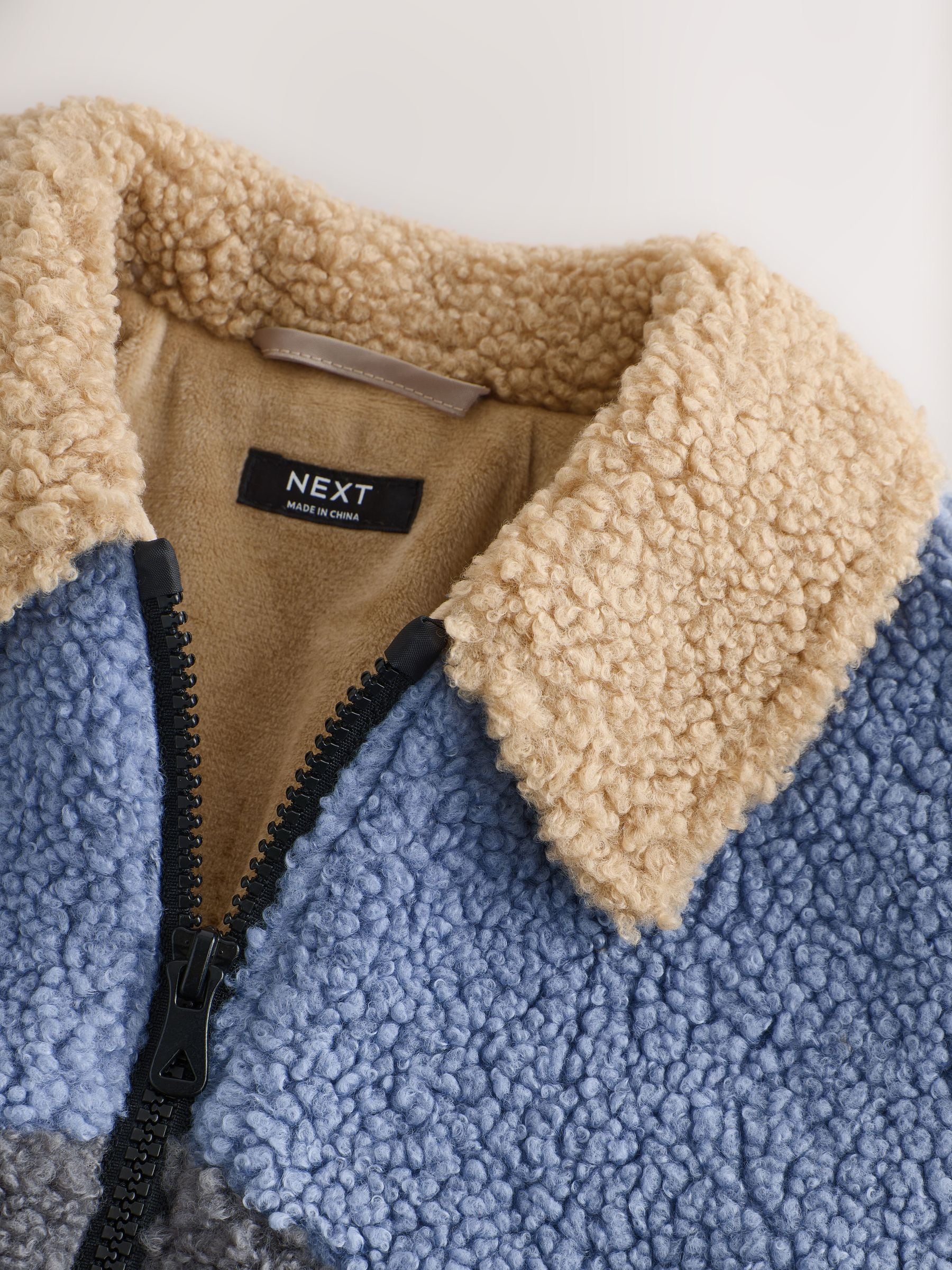 Antraciet/Blauw/Lichtbruin Colorblock - Fleece shacket van borg (3 mnd - 7 jr)