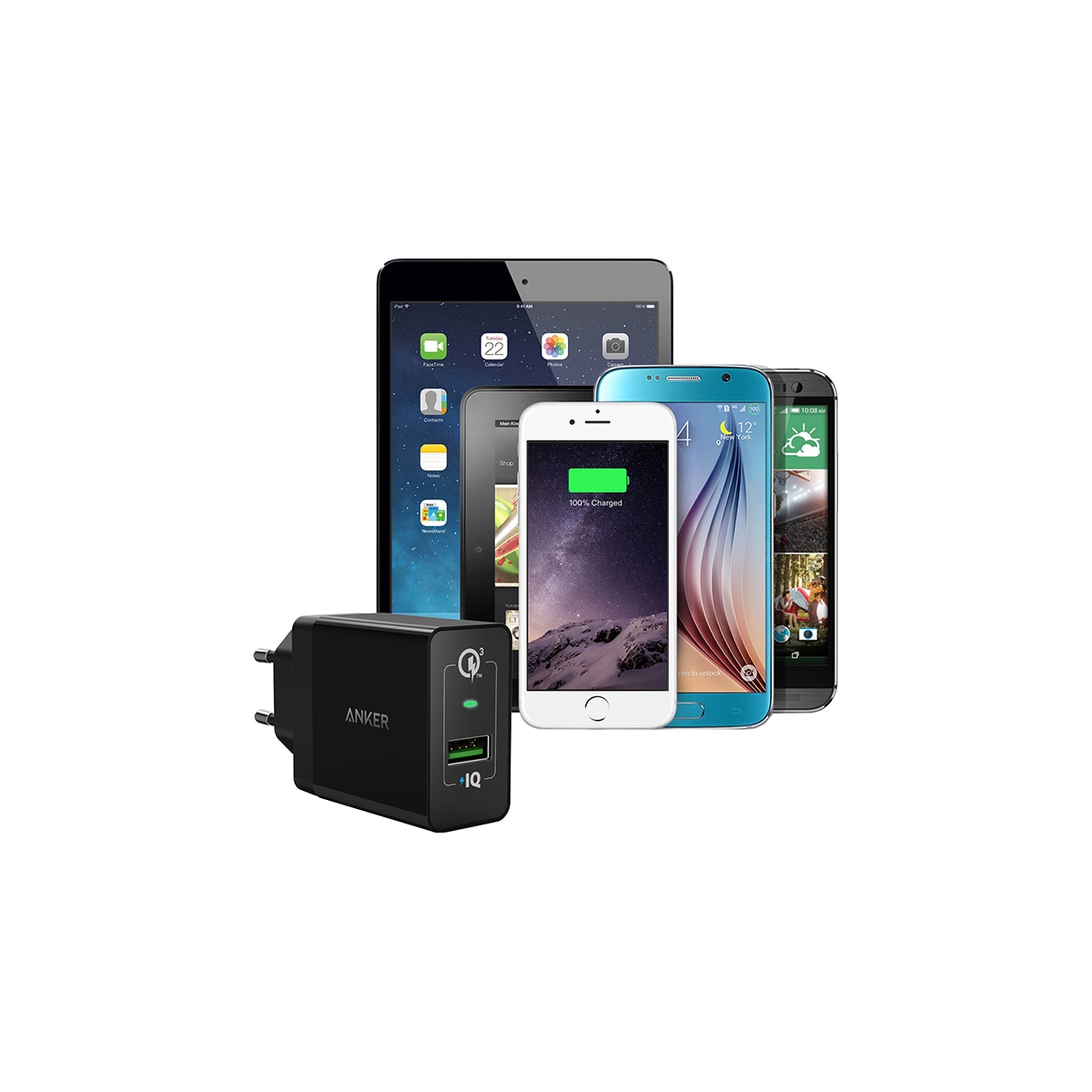 Anker PowerPort+1 w QC 3.0 18W USB-A lader (sort)