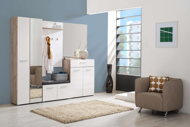 Home affaire Garderobenschrank »Beny Kleiderschrank, Stauraumschrank, Flurschrank, Höhe 193 cm« Hochglanzfronten, Spiegeltür, Breite 60 cm, ausziehbare Kleiderstange