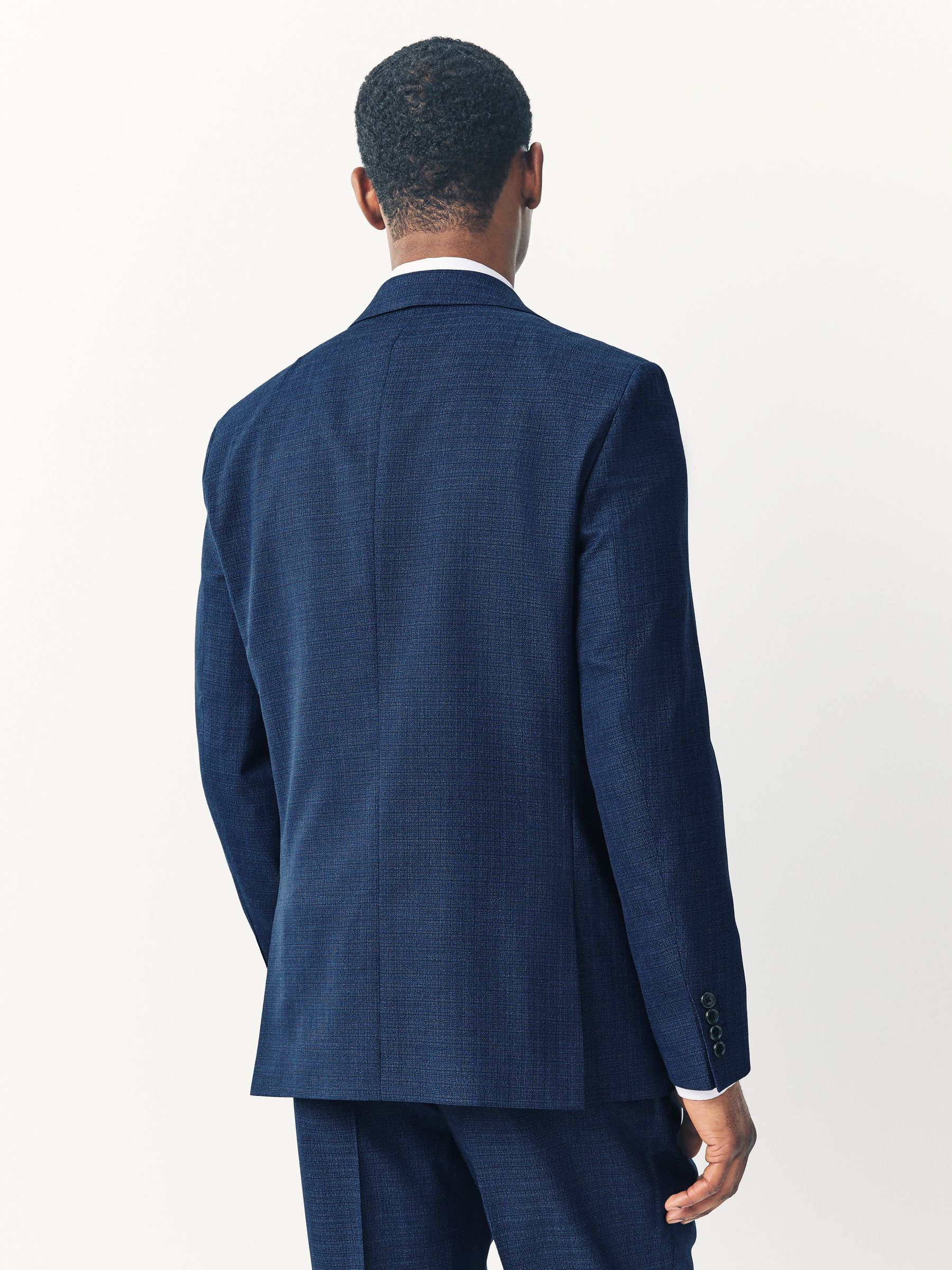 Blauw - Tailored fit - Colbert van wolmix met textuur