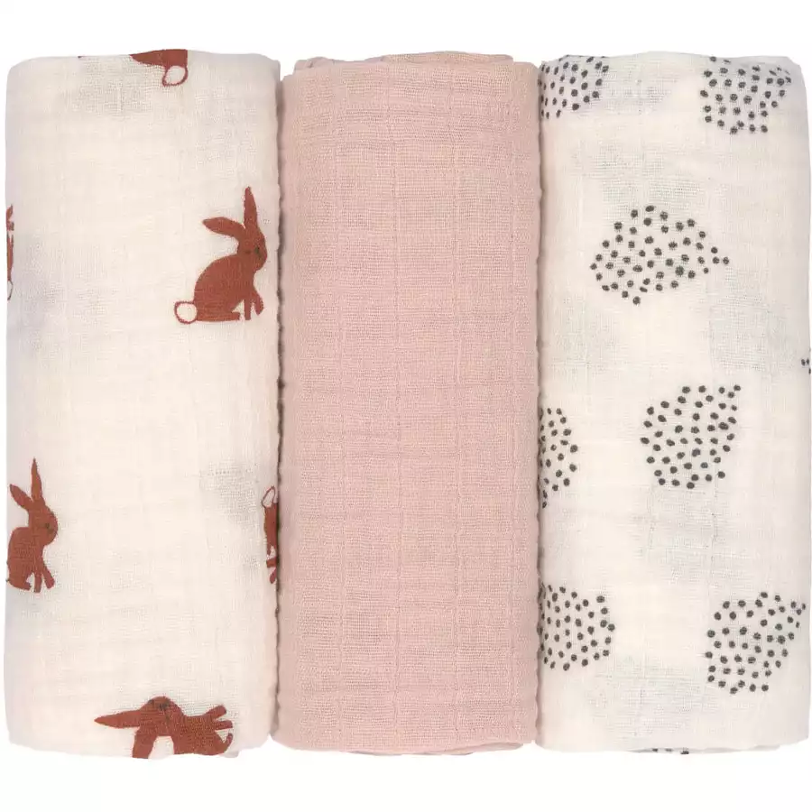 LÄSSIG Mulltücher M 3er Pack Little Forest Rabbit 60 x 60 cm