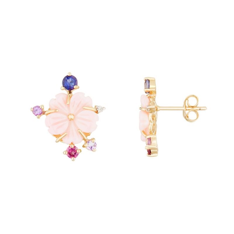 Boucles d'oreilles Or Jaune Diamant et Pierre précieuses