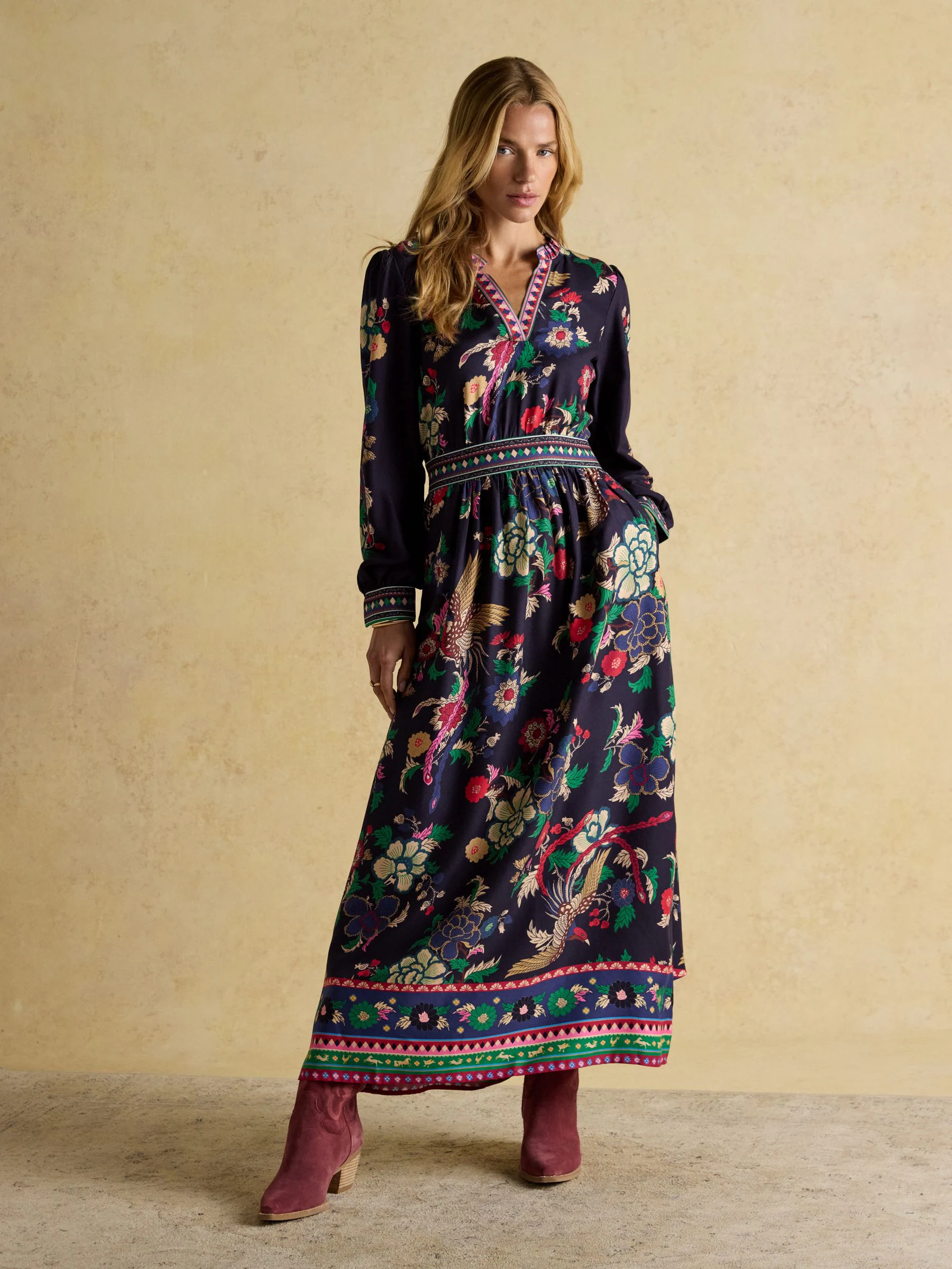 Joules Cressida Placement Floral Long Sleeve Maxi Dress