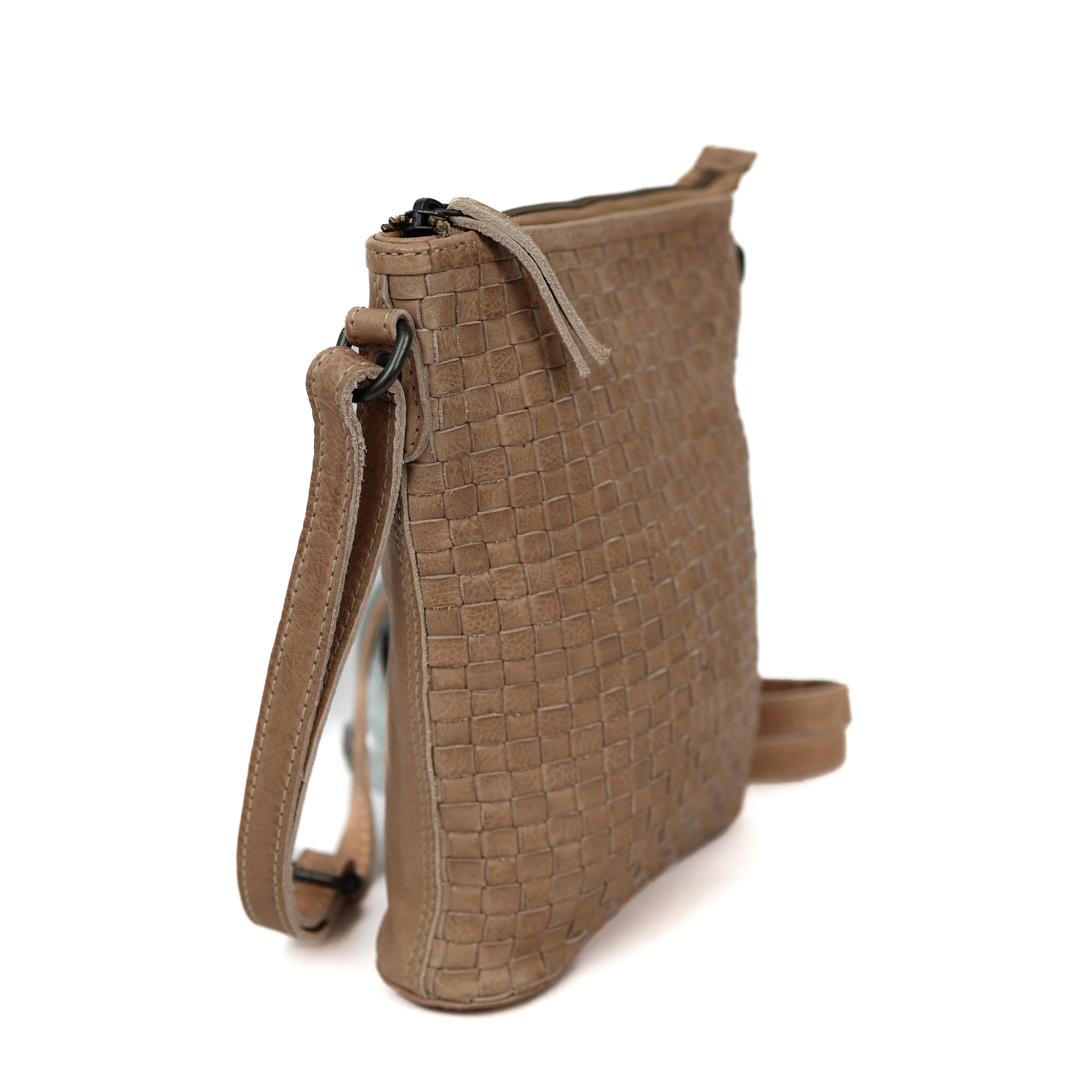 Klein schoudertasje 'Giulia' gevlochten beige BEIGE