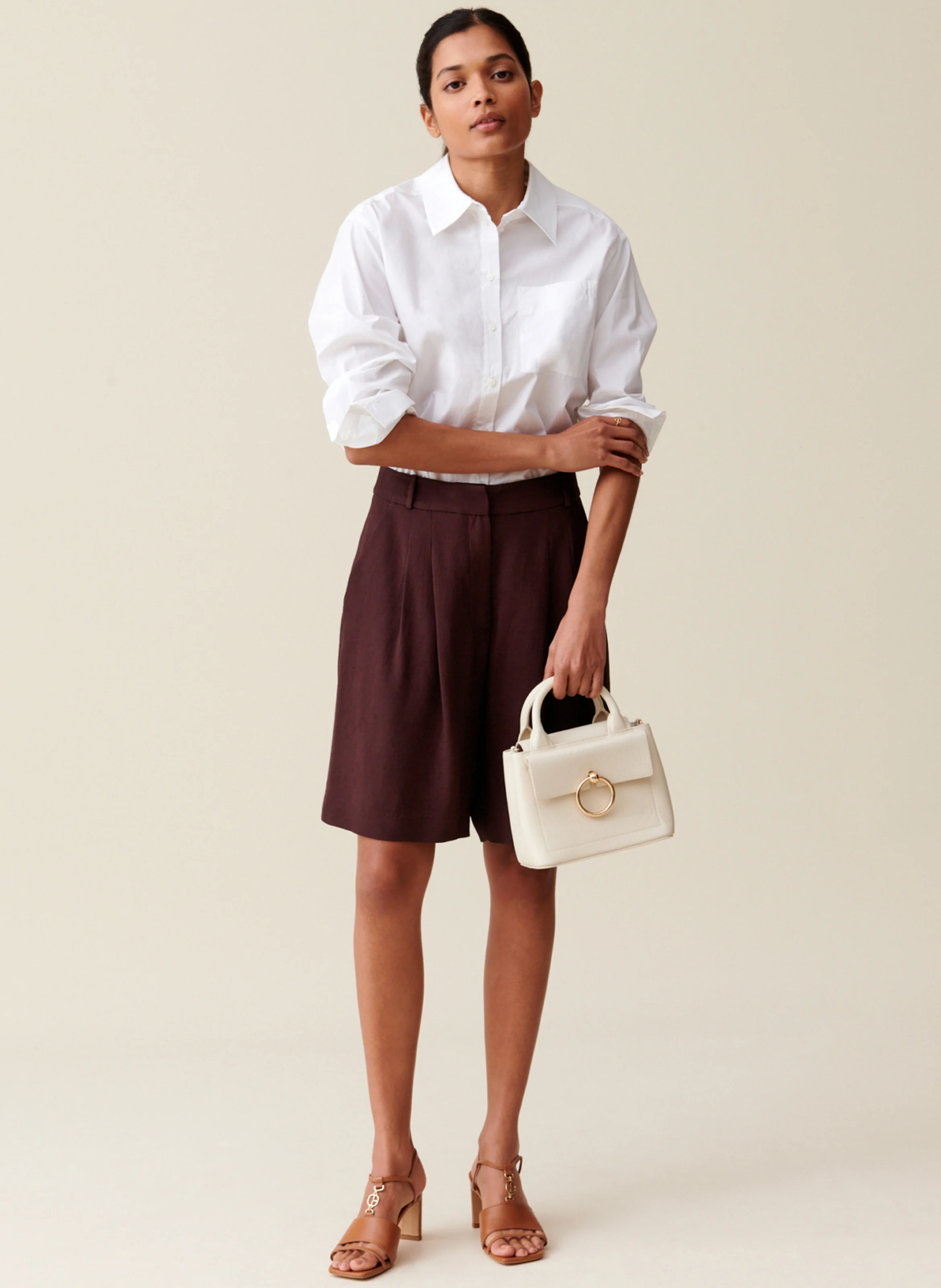 Bermuda droit taille haute | Marron