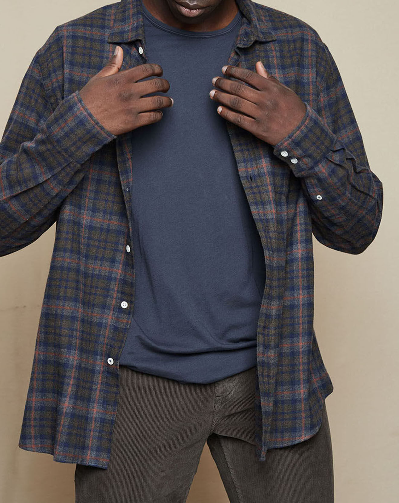 Hartford Chemise Regular en Flanelle de Coton Paul à carreaux bleu/marron/orange/gris