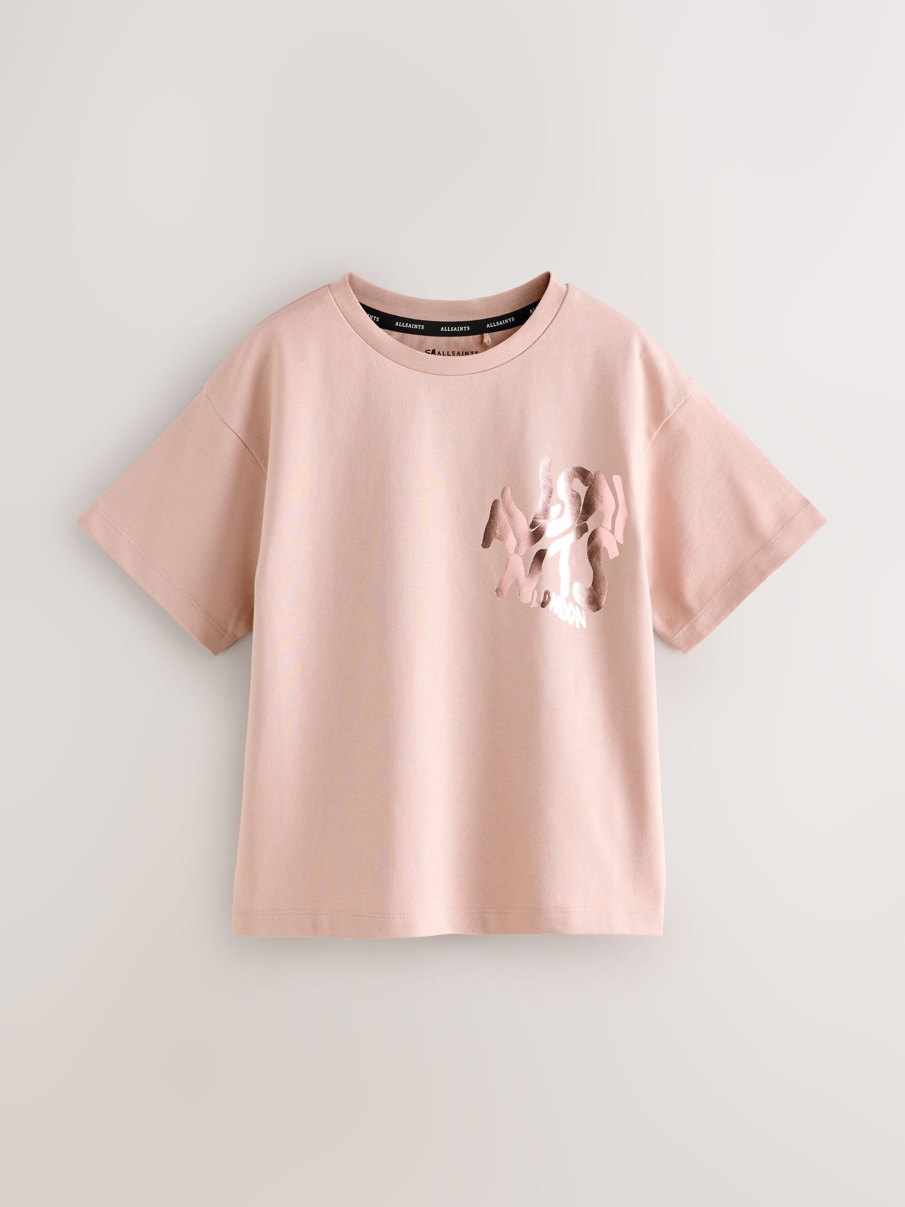 Midden Roze/Metallic - smALLSAINTS Girls Oversized Orlando Logo Crew 100% Cotton T-Shirt