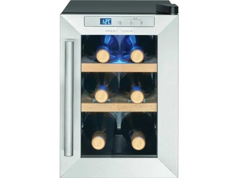 ProfiCook PC-WK 1231, Vin køleboks, Fritstående, 6 flaske(r), G, Indvendig belysning, Sort