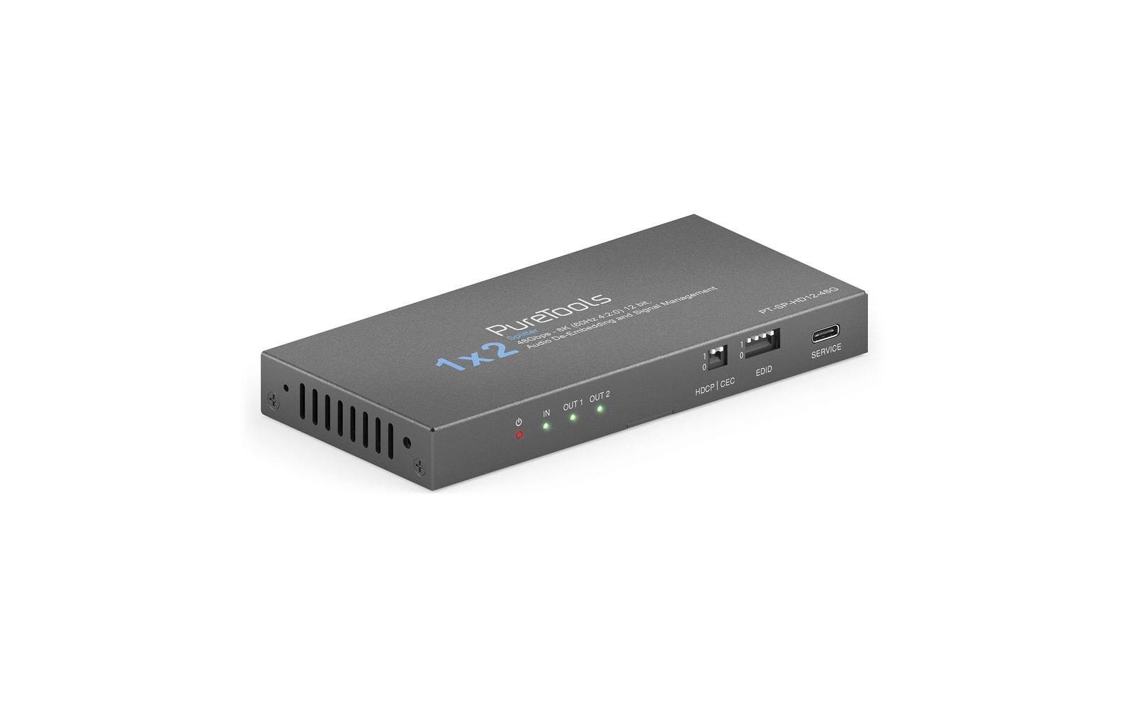 Splitter PT-SP-HD12-48G 1 x 2 HDMI 2.1 - 48Gbps - 8K<br>PureTools - 1 x 2 HDMI2.1 Splitter - 48Gbps - 8K (60 Hz 4:2:0) 12 bit, Audio De-Embedding und Signal Management