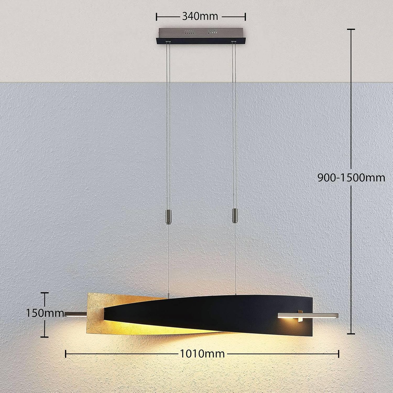 Lucande LED Pendelleuchte dimmbar Schwarz Gold, Esstisch Hängelampe höhenverstellbar 24W gesamt Esszimmerlampe Esstischlampe