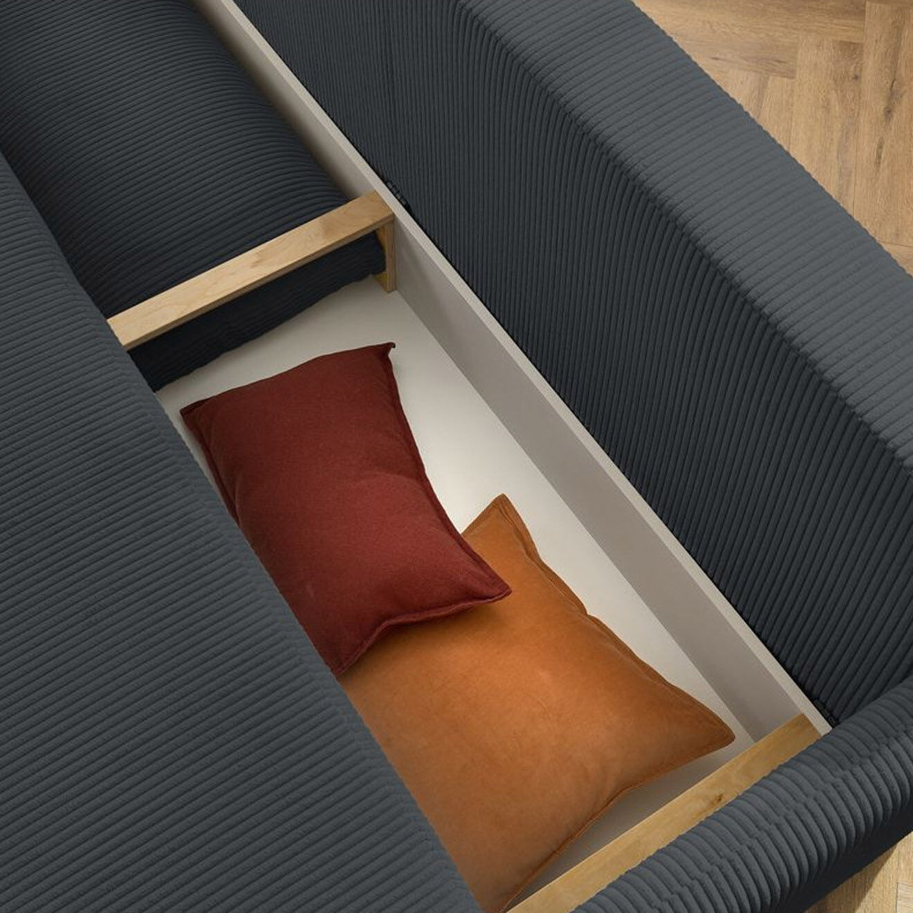 Bobochic Canapé convertible coffre marcel velours côtelé gris foncé  - 211x100x86 cm