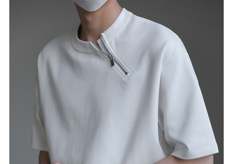 Capbrew - T-shirt met korte mouwen, ronde hals en ritsdetail