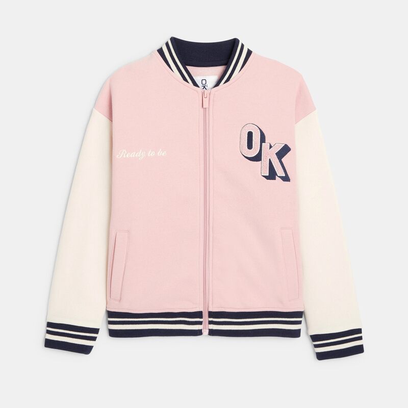 Sweat-shirt teddy zippé rose fille
