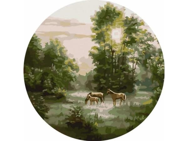 Maleri etter tall rundt - Hester i skogen 40cm