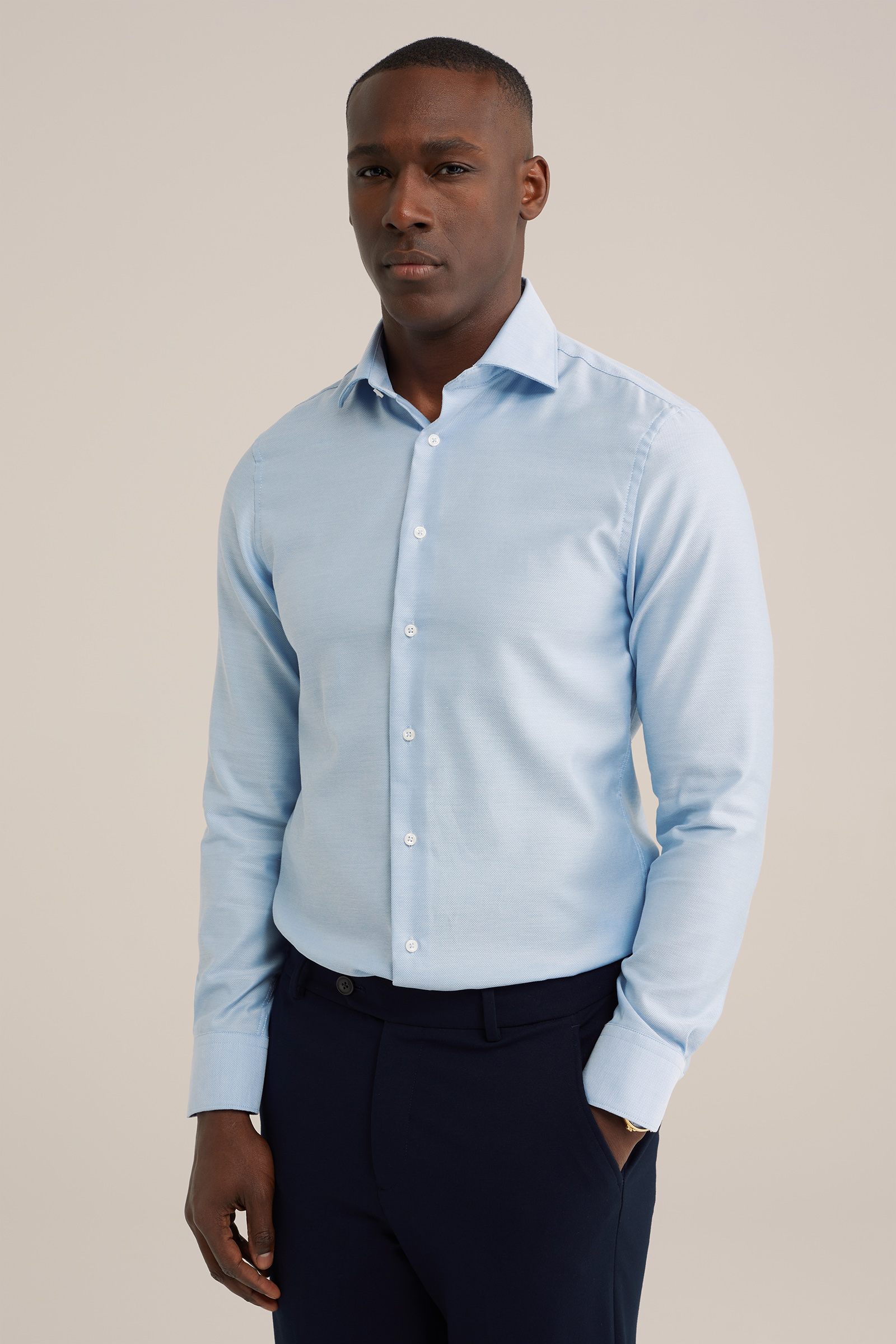 slim fit overhemd met structuur WE Fashion Lichtblauw