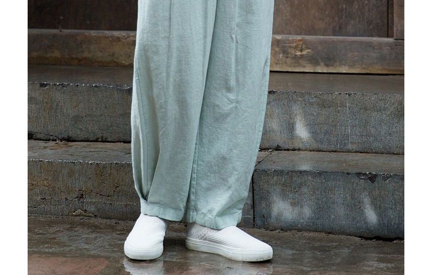 Lewwe - Effen linnen harembroek met elastische taille