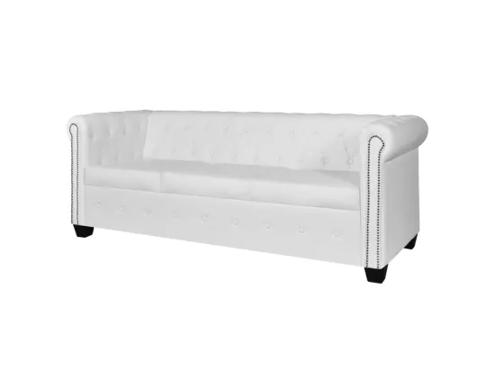 Canapé Chesterfield à 3 places cuir synthétique blanc